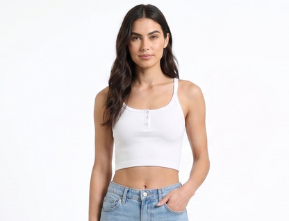 The Stella Seamless Ribbed Snap-Front Cropped Tank