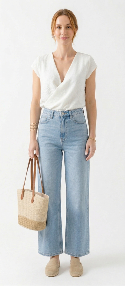 The Aria Textured Wrap-Front Tie-Back Top