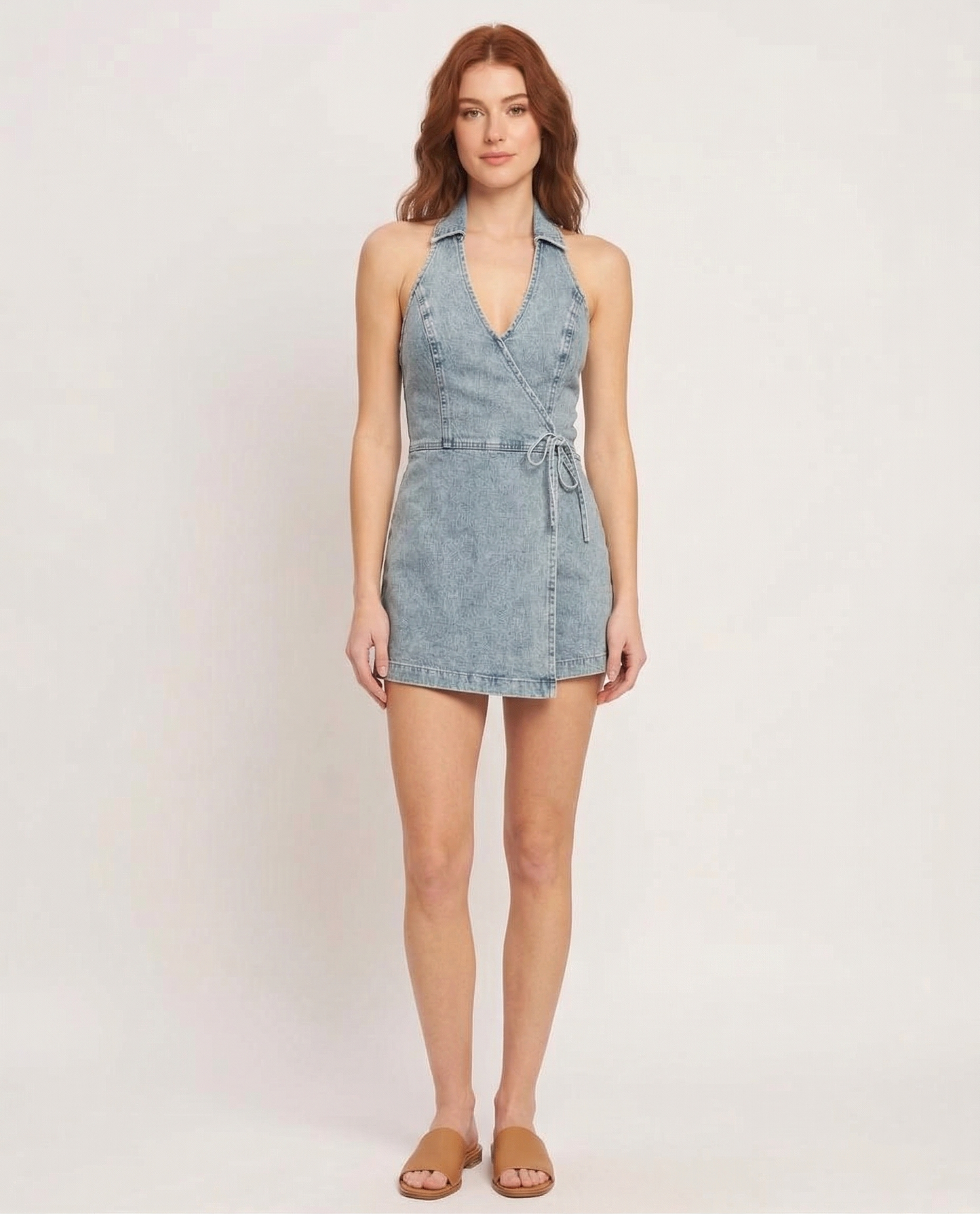The Retro-Grade Collared Denim Wrap Halter