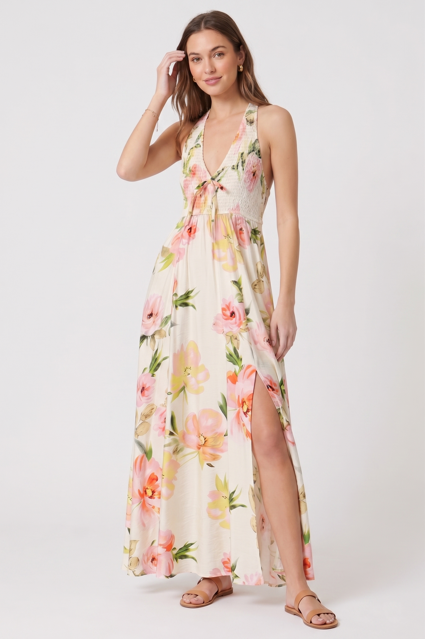The Flora Smocked Halter Maxi with Side Slit
