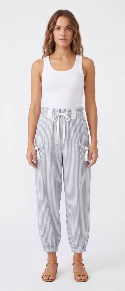 Striped Smocked Waist Pocket Jogger Pants