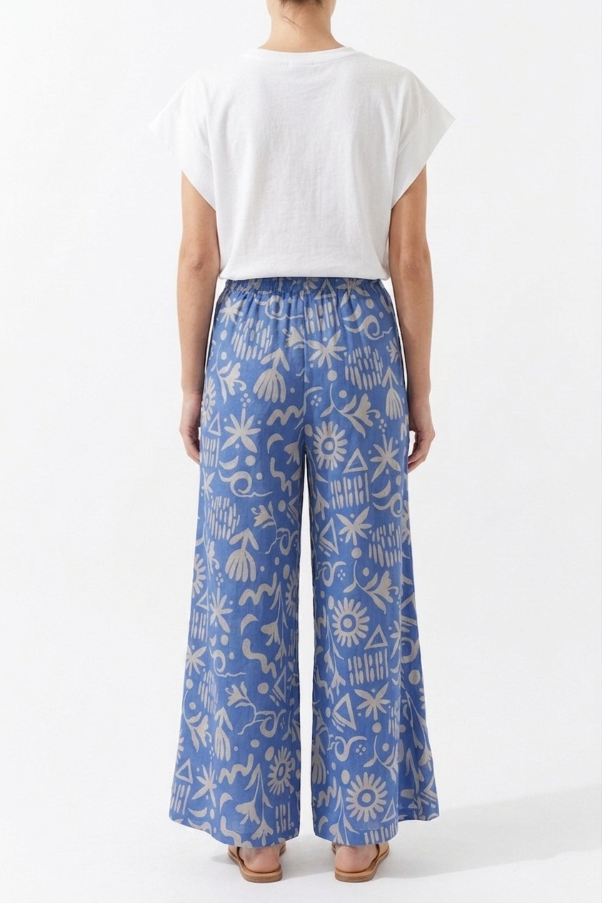 The Azure Abstract Wide-Leg Resort Pants
