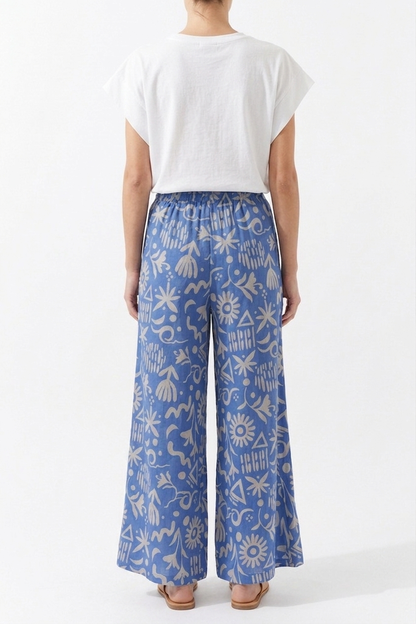 The Azure Abstract Wide-Leg Resort Pants