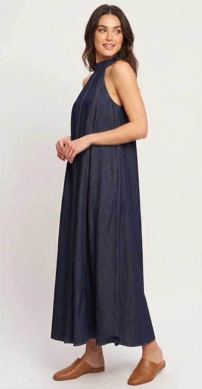 The Heritage Indigo Denim Halter Maxi