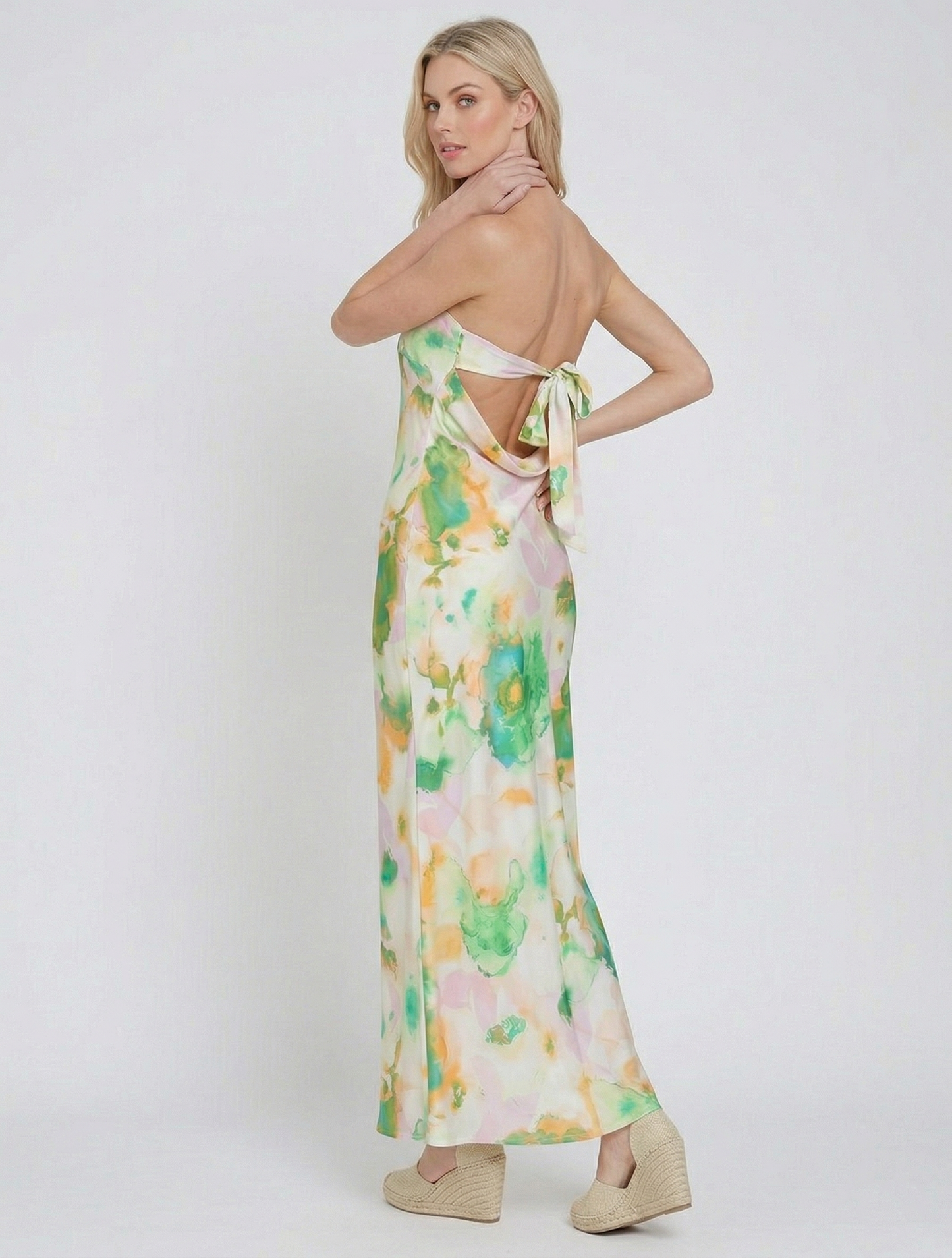 The Monet Watercolor Satin Tie-Back Maxi
