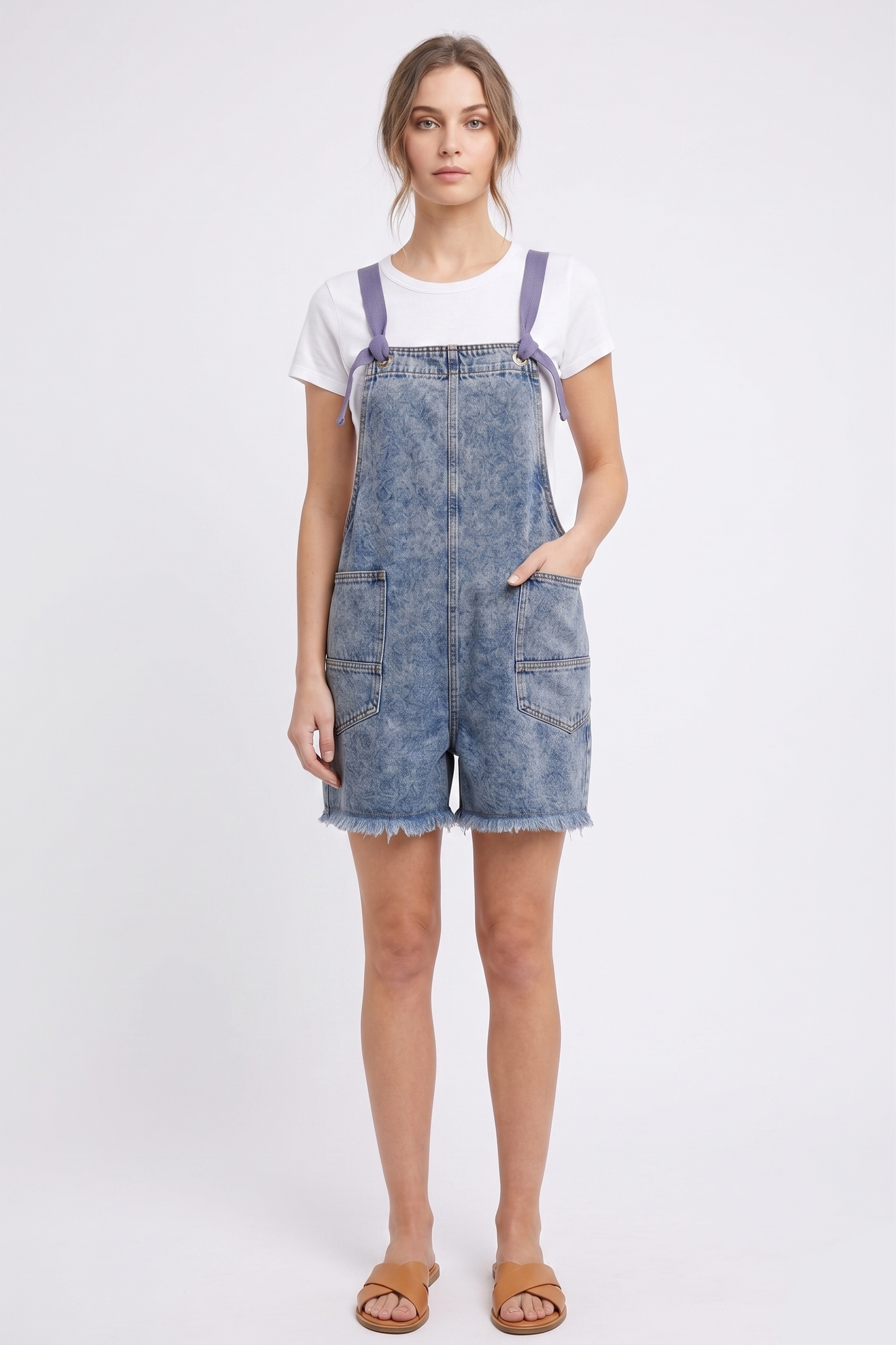 Acid Wash Denim Overall Romper