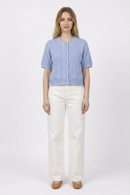 The Camille Contrast-Stitch Short Sleeve Cardigan