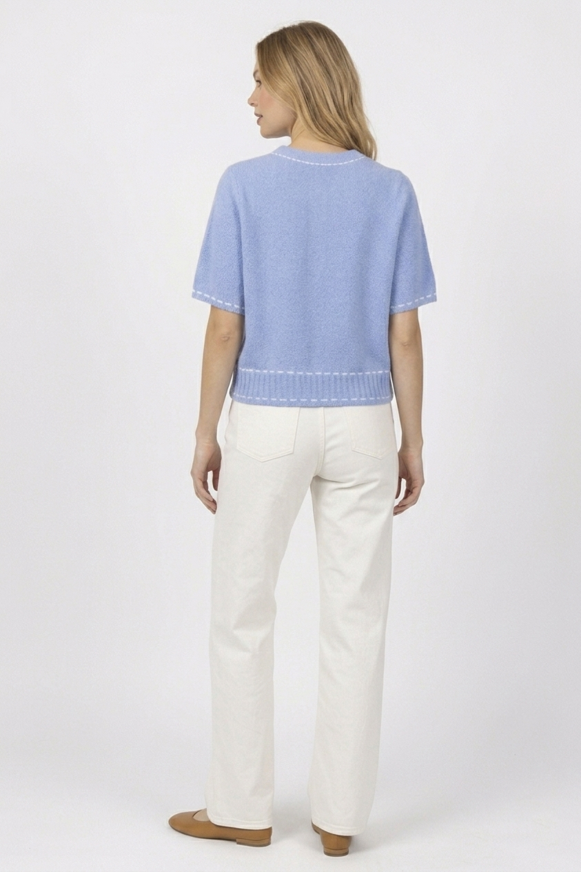 The Camille Contrast-Stitch Short Sleeve Cardigan