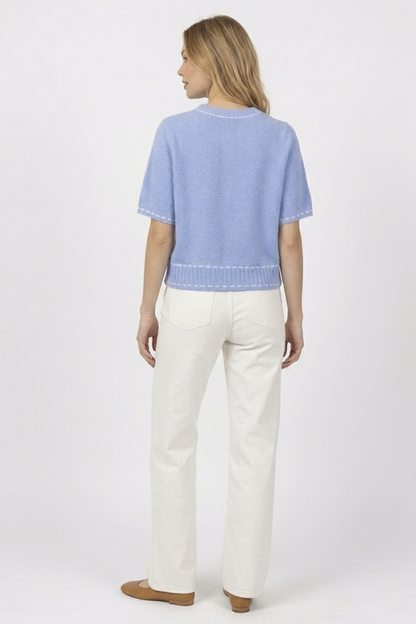 The Camille Contrast-Stitch Short Sleeve Cardigan