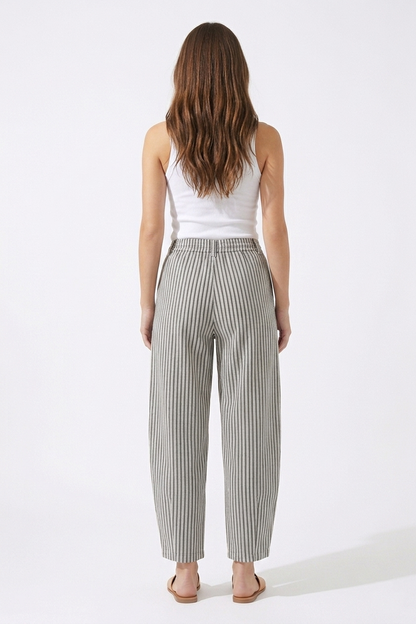 The Marina Striped Rope-Tie Barrel Leg Trouser