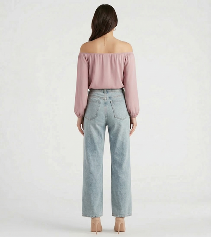 Rose Off-The-Shoulder Bishop Sleeve Blouse