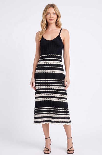 The Vivienne Pointelle Striped Ribbed Midi