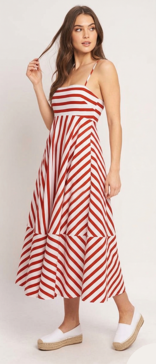 The Perspective Striped Midi Dress