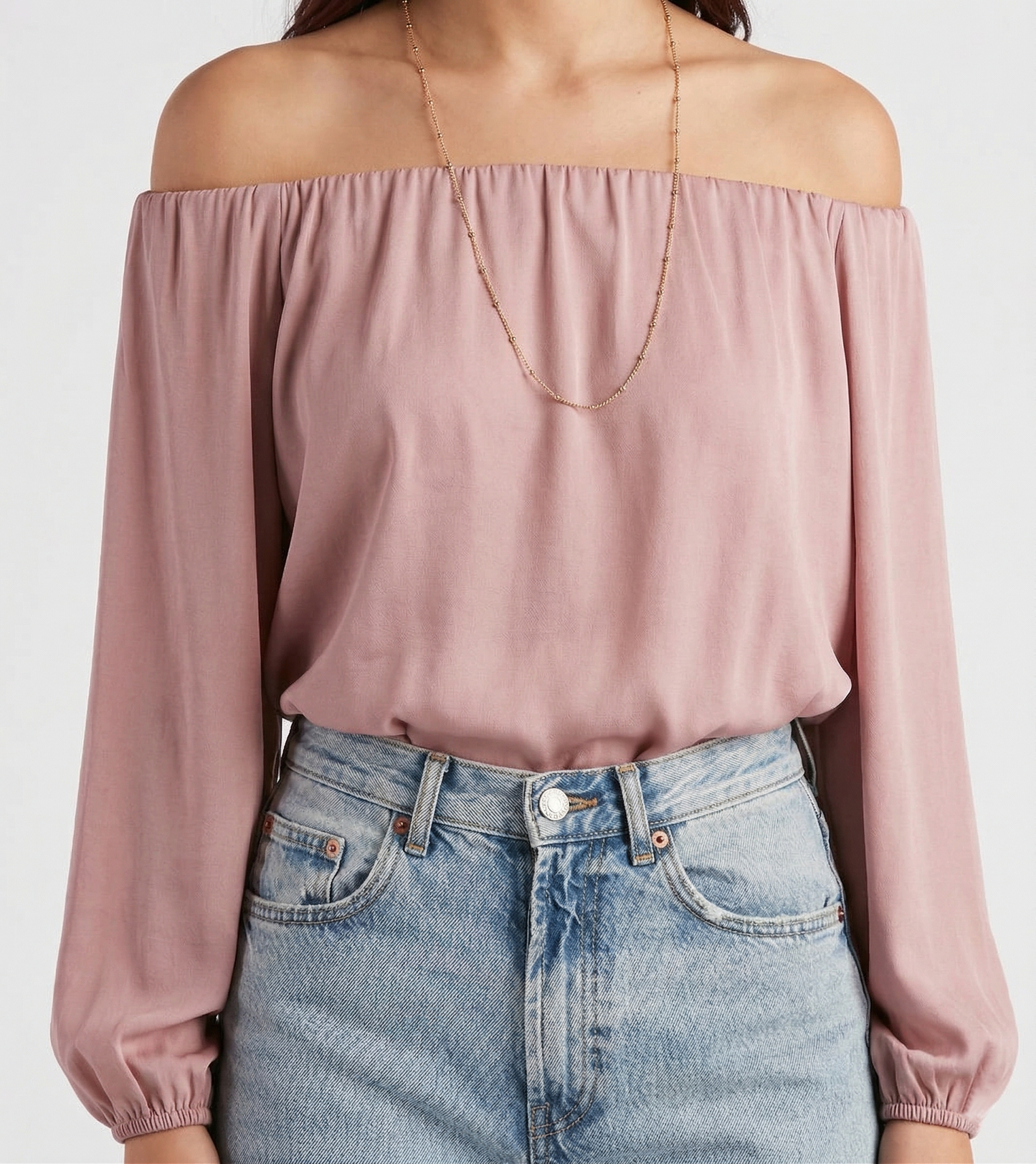 Rose Off-The-Shoulder Bishop Sleeve Blouse