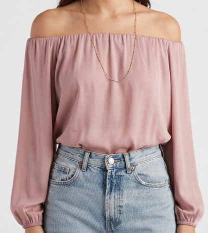 Rose Off-The-Shoulder Bishop Sleeve Blouse