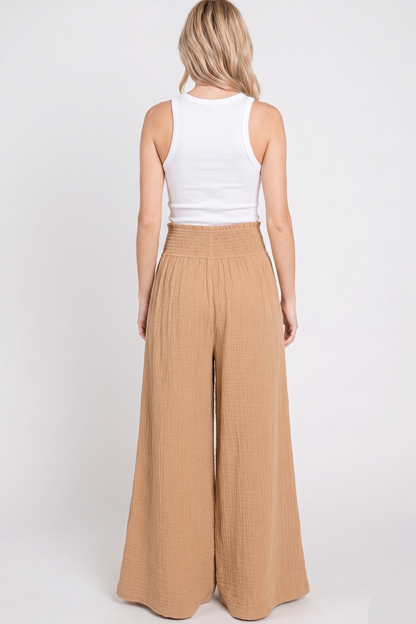 The Sahara Breeze Smocked Wide-Leg Gauze Pant