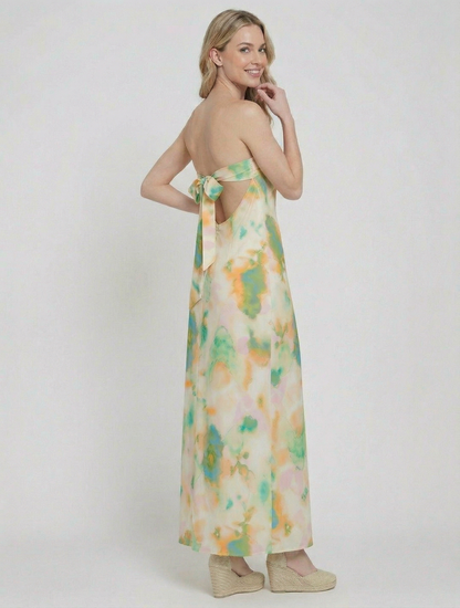The Monet Watercolor Satin Tie-Back Maxi