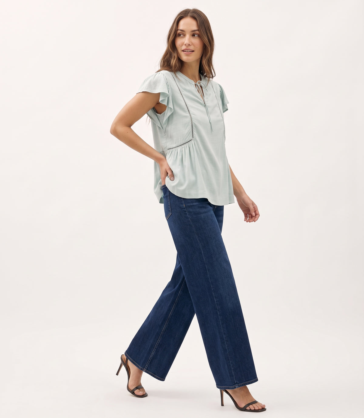 The Clarissa Flutter-Sleeve Ladder-Lace Babydoll Top