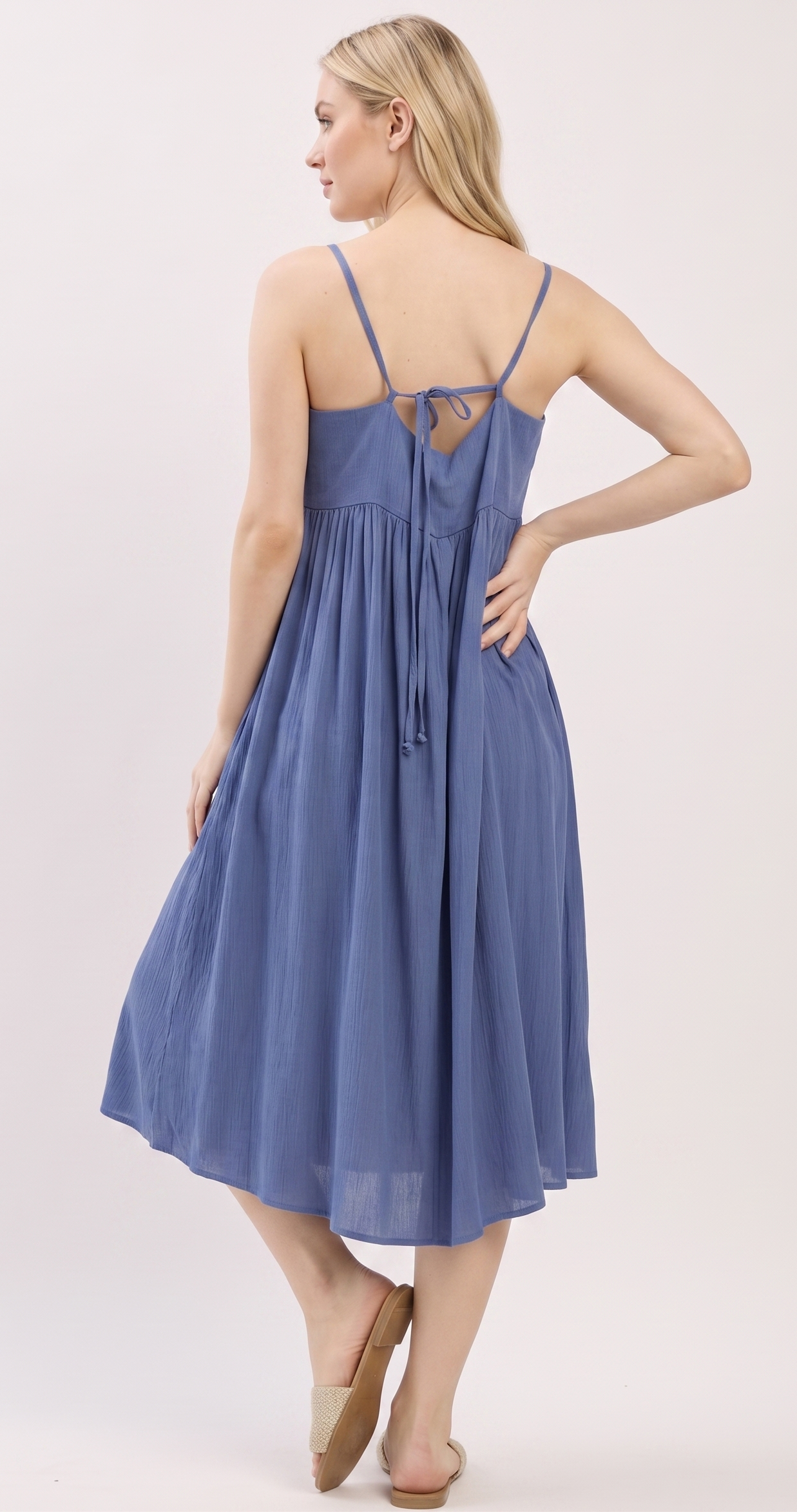 The Isla Rayon Gauze Tiered Cami Midi Dress in Slate Blue