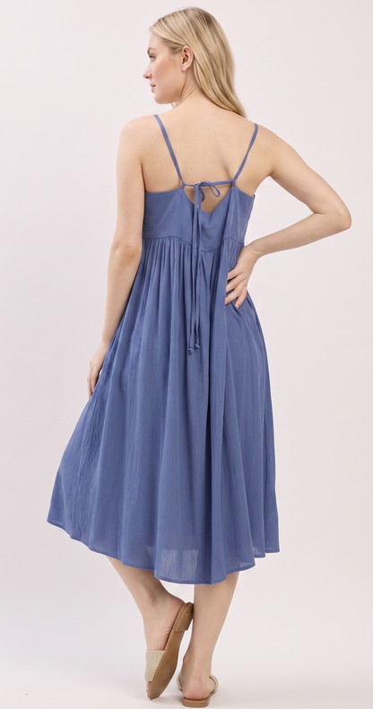 The Isla Rayon Gauze Tiered Cami Midi Dress in Slate Blue