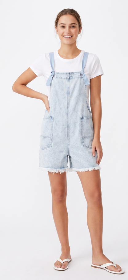 Acid Wash Denim & Light Wash Overall Romper