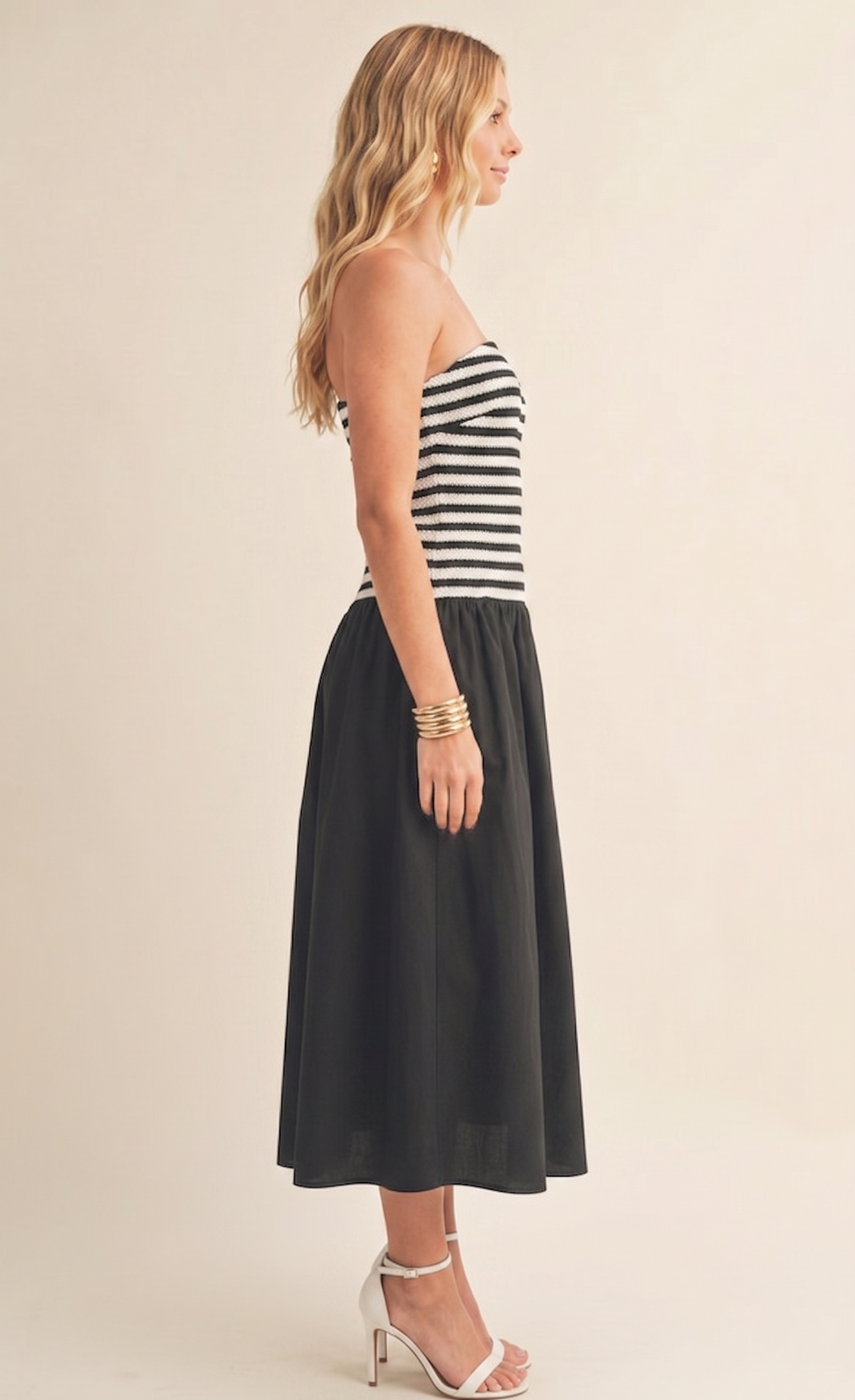 The Celine Striped Mixed-Media Midi Skyler
