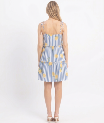 The Amalfi Coast Lemon Print Tie-Strap Mini Dress