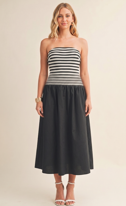 The Celine Striped Mixed-Media Midi Skyler