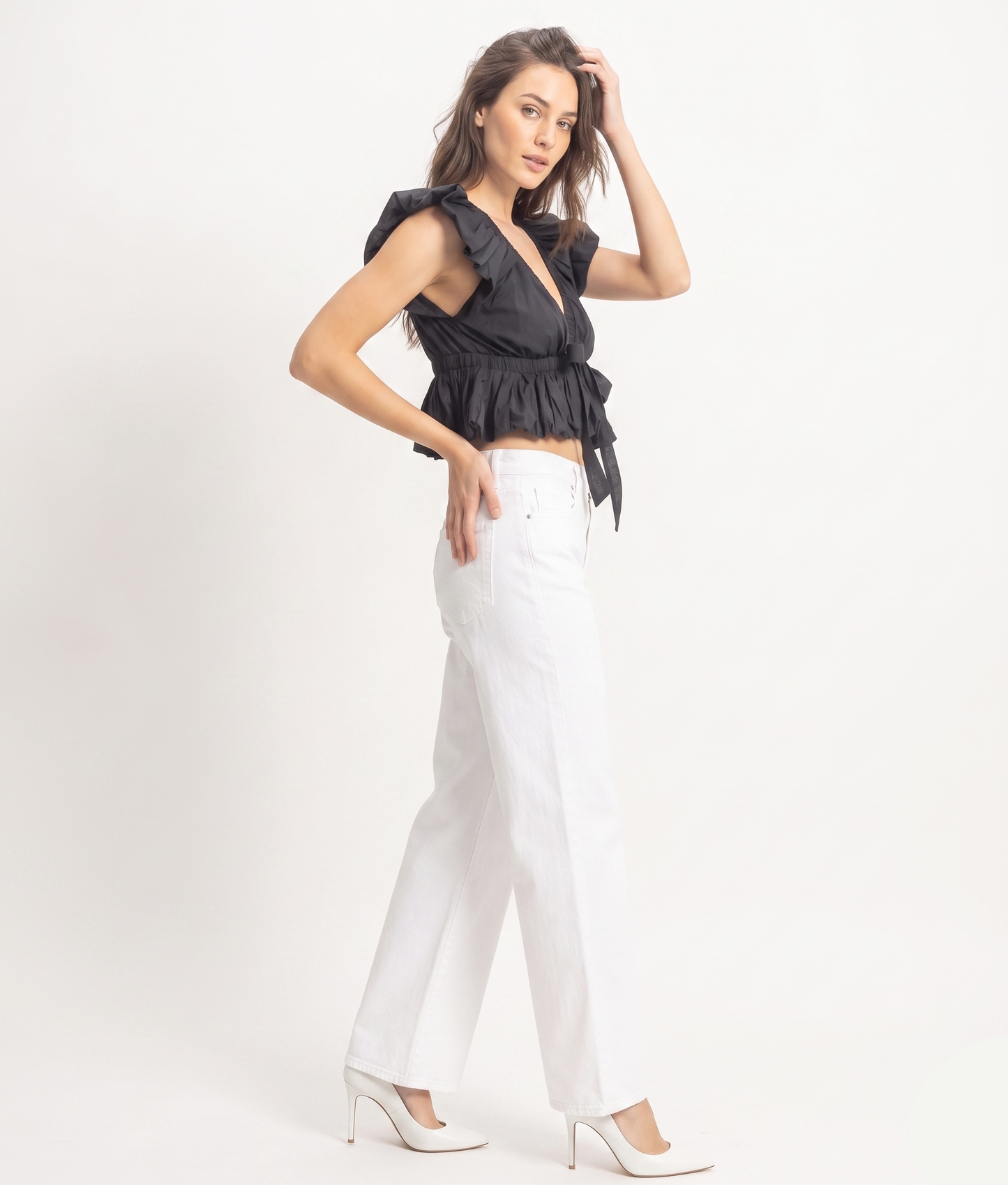 The Day Blue & Midnight Dahlia Ruffle Tie-Front Crop Top