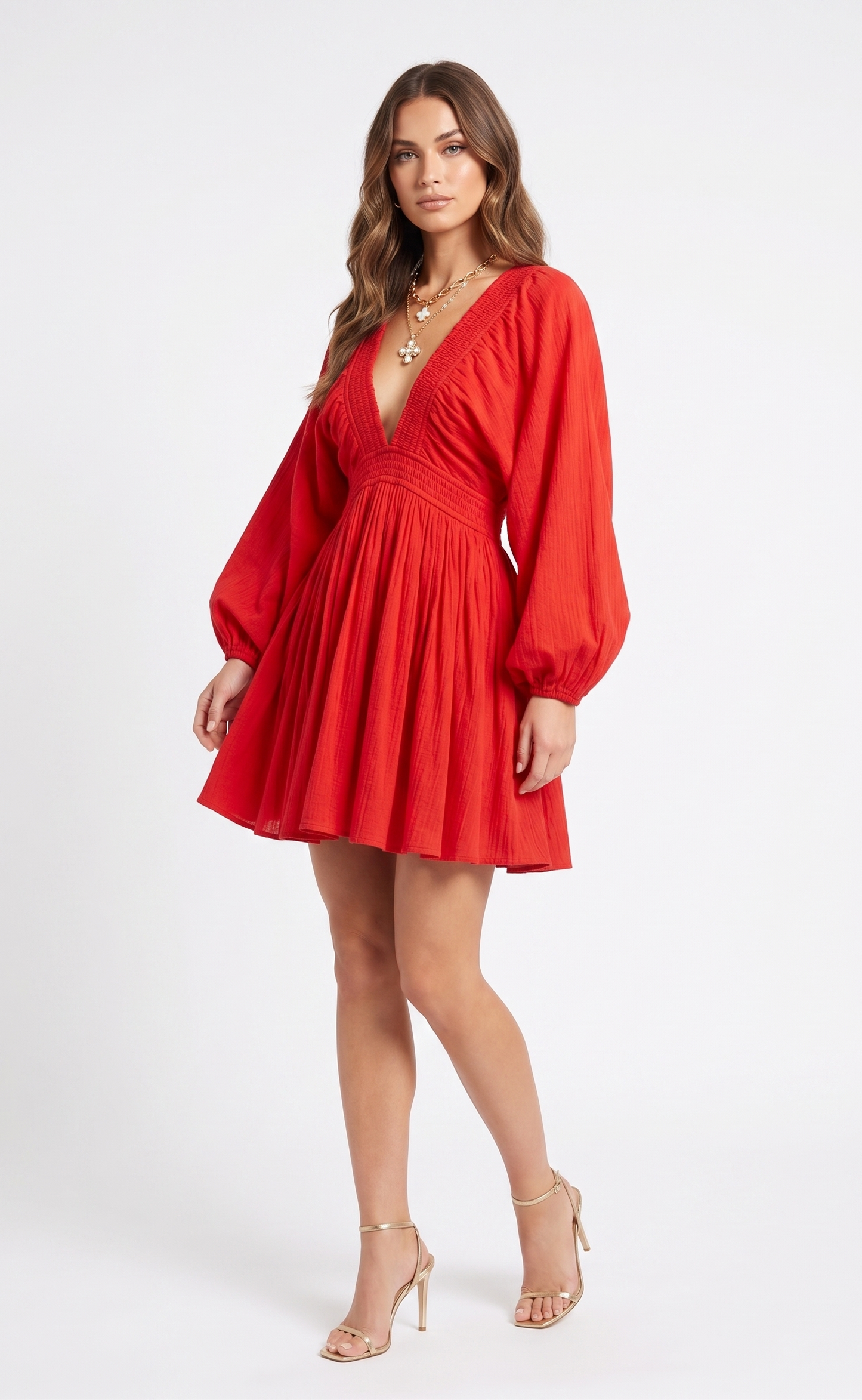 The Valentina Plunge Balloon-Sleeve Skater Mini Dress