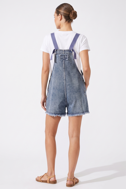 Acid Wash Denim Overall Romper