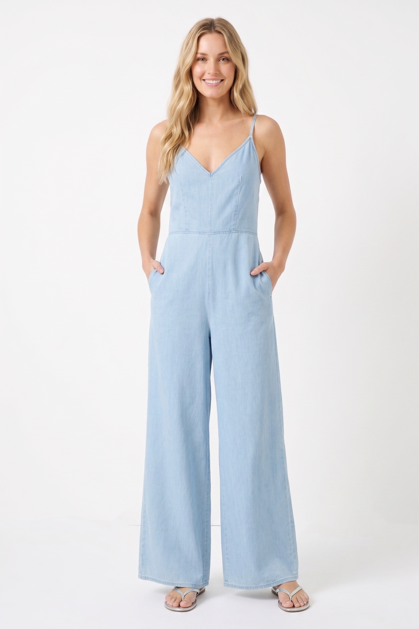 The Skyward Wide-Leg Open-Back Denim Jumpsuit