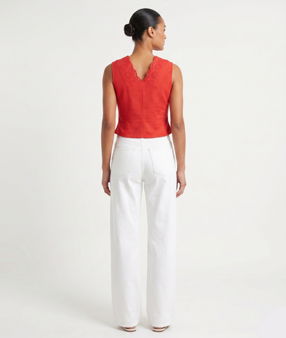 Eyelet Trim Tie-Front Vest Top