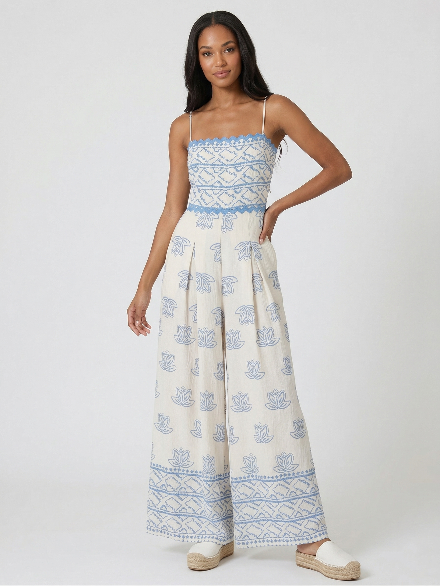 The Aegean Scalloped Tie-Back Palazzo Jumpsuit