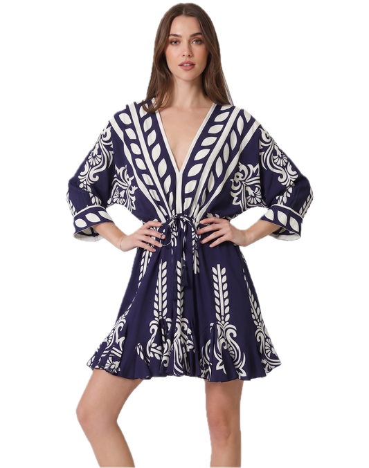 The Riviera Kimono Sleeve Boho Mini Dress