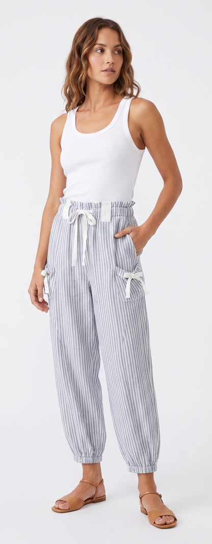 Striped Smocked Waist Pocket Jogger Pants