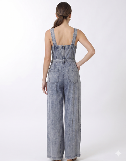 Emmie Wide-Leg Acid Wash Denim Jumpsuit