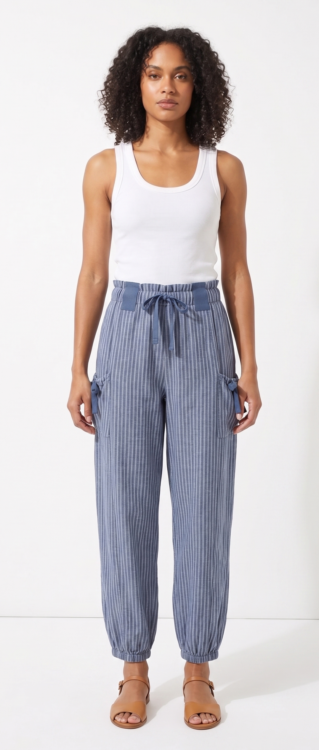 Striped Smocked Waist Pocket Jogger Pants