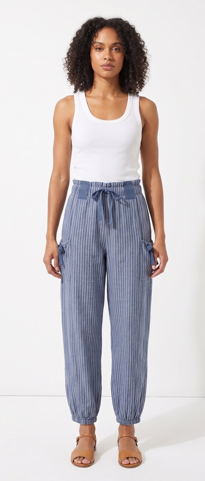 Striped Smocked Waist Pocket Jogger Pants