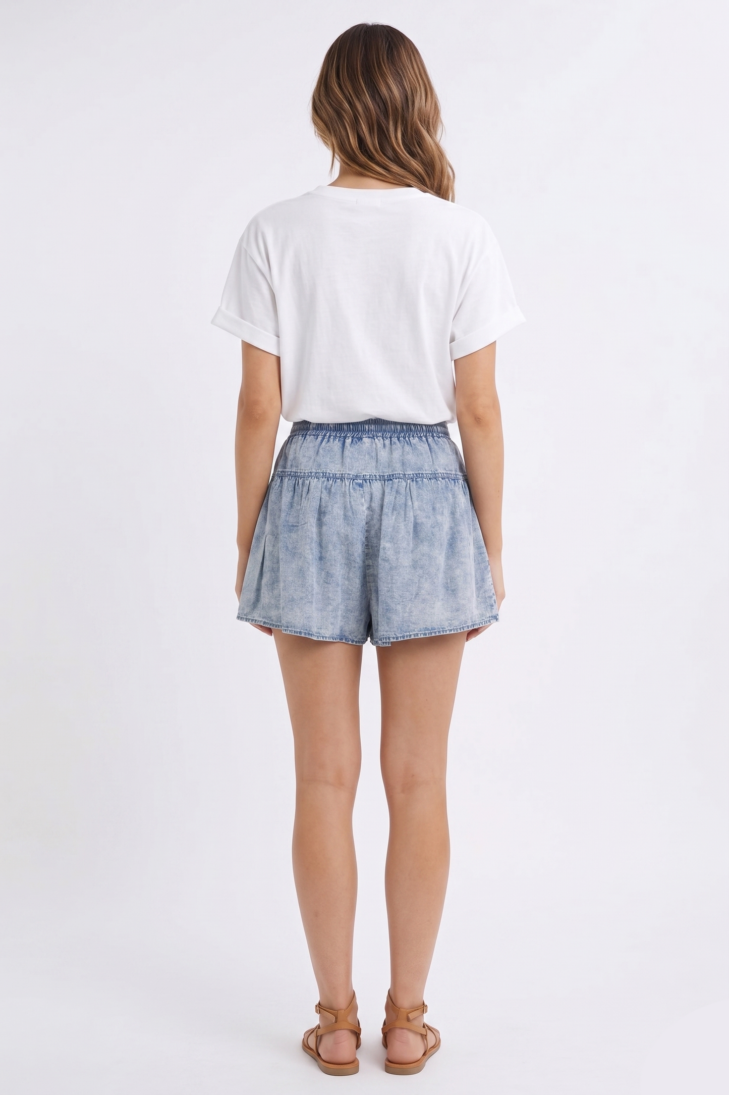 Acid Wash Smocked Waist Denim Shorts