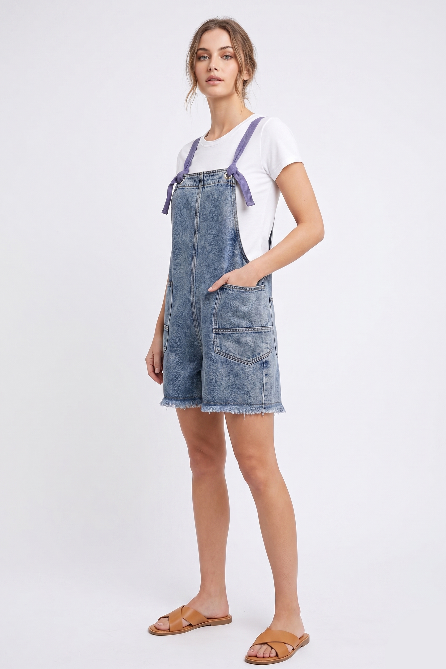 Acid Wash Denim Overall Romper