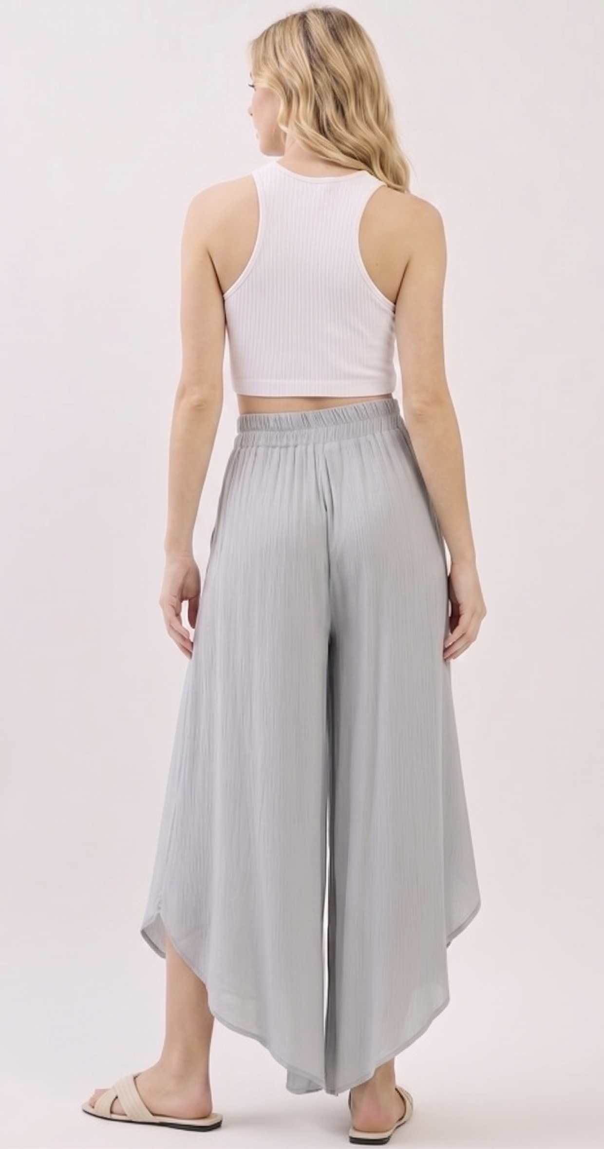 The Santorini Overlay Crinkle Palazzo Pants in Silver Grey
