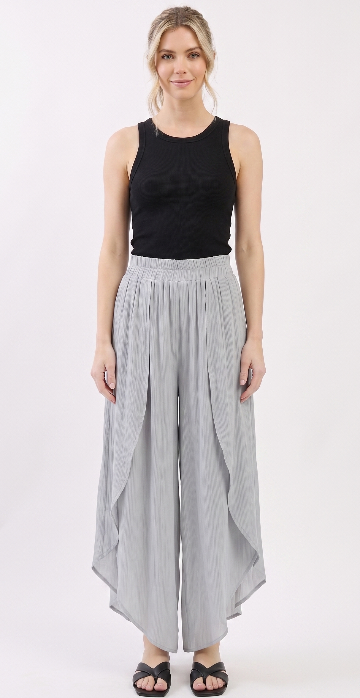The Santorini Overlay Crinkle Palazzo Pants in Silver Grey