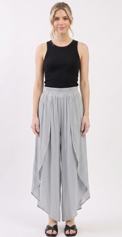 The Santorini Overlay Crinkle Palazzo Pants in Silver Grey