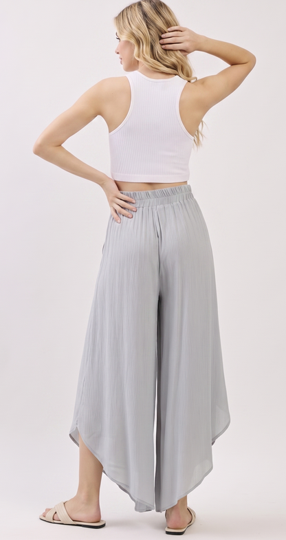 The Santorini Overlay Crinkle Palazzo Pants in Silver Grey