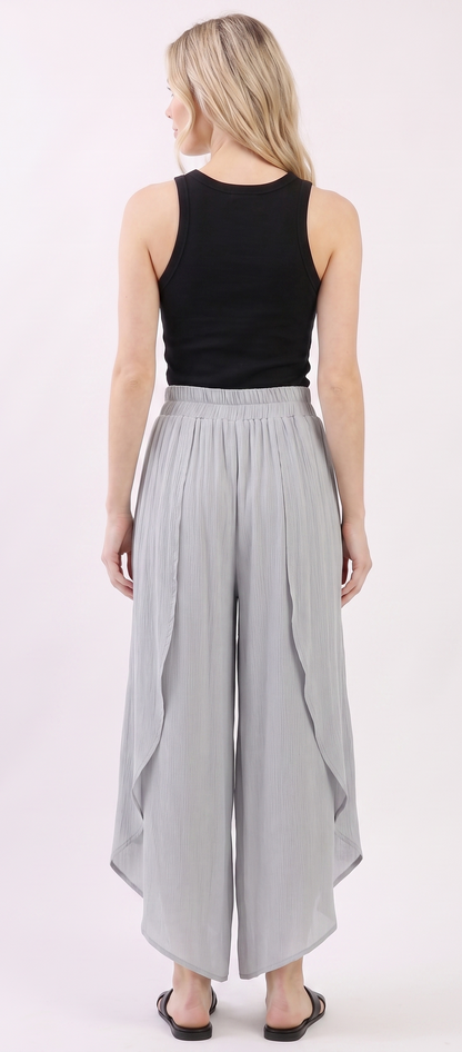 The Santorini Overlay Crinkle Palazzo Pants in Silver Grey