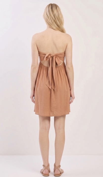 The Golden Hour Smocked Back-Tie Strapless Mini Dress