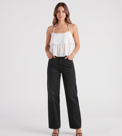 Layered Eyelet Halter Cami