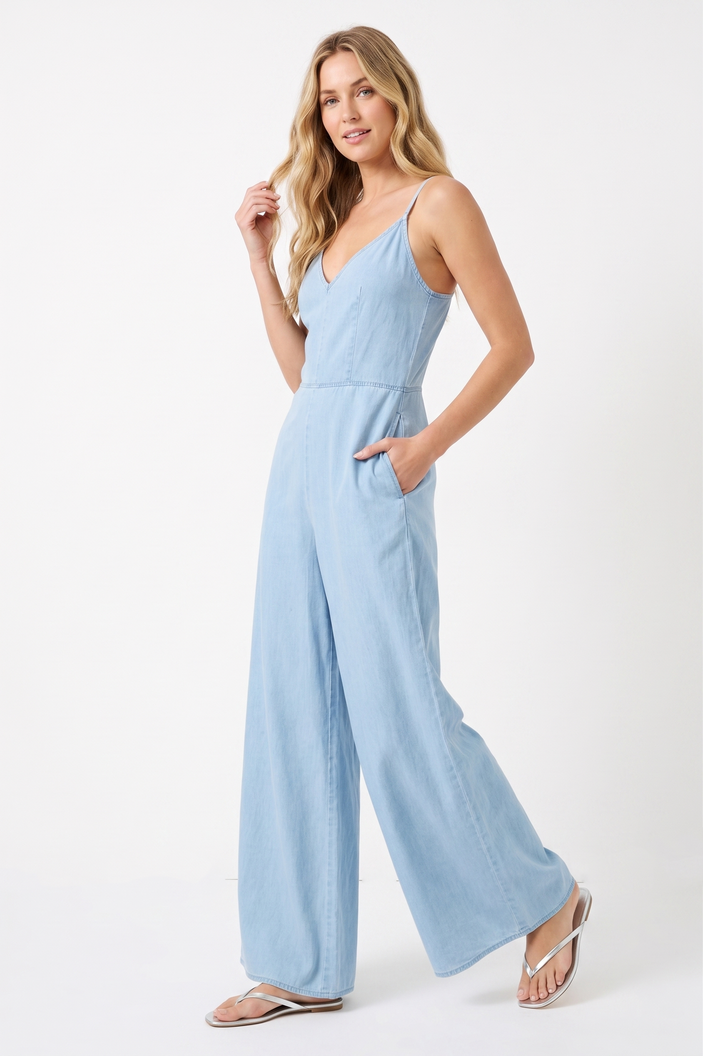 The Skyward Wide-Leg Open-Back Denim Jumpsuit
