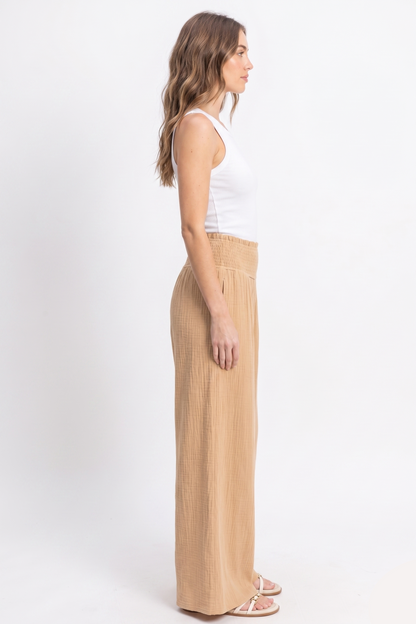 The Sahara Breeze Smocked Wide-Leg Gauze Pant